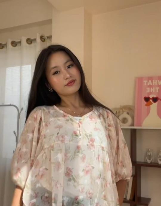 Sheer Floral Puff-Sleeve Babydoll Top